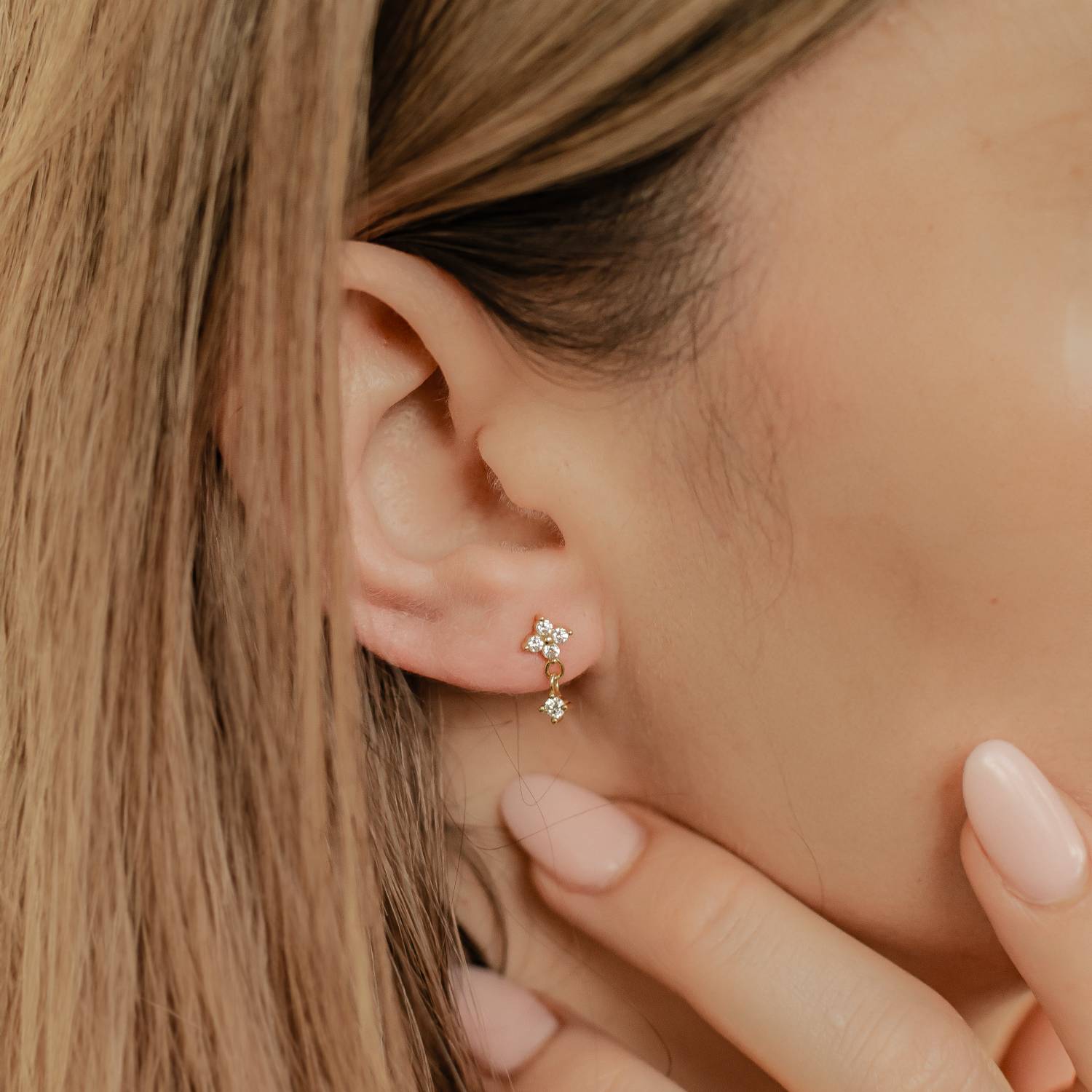 Pendientes Botón Flor Gota Colgante Plata de Ley 925